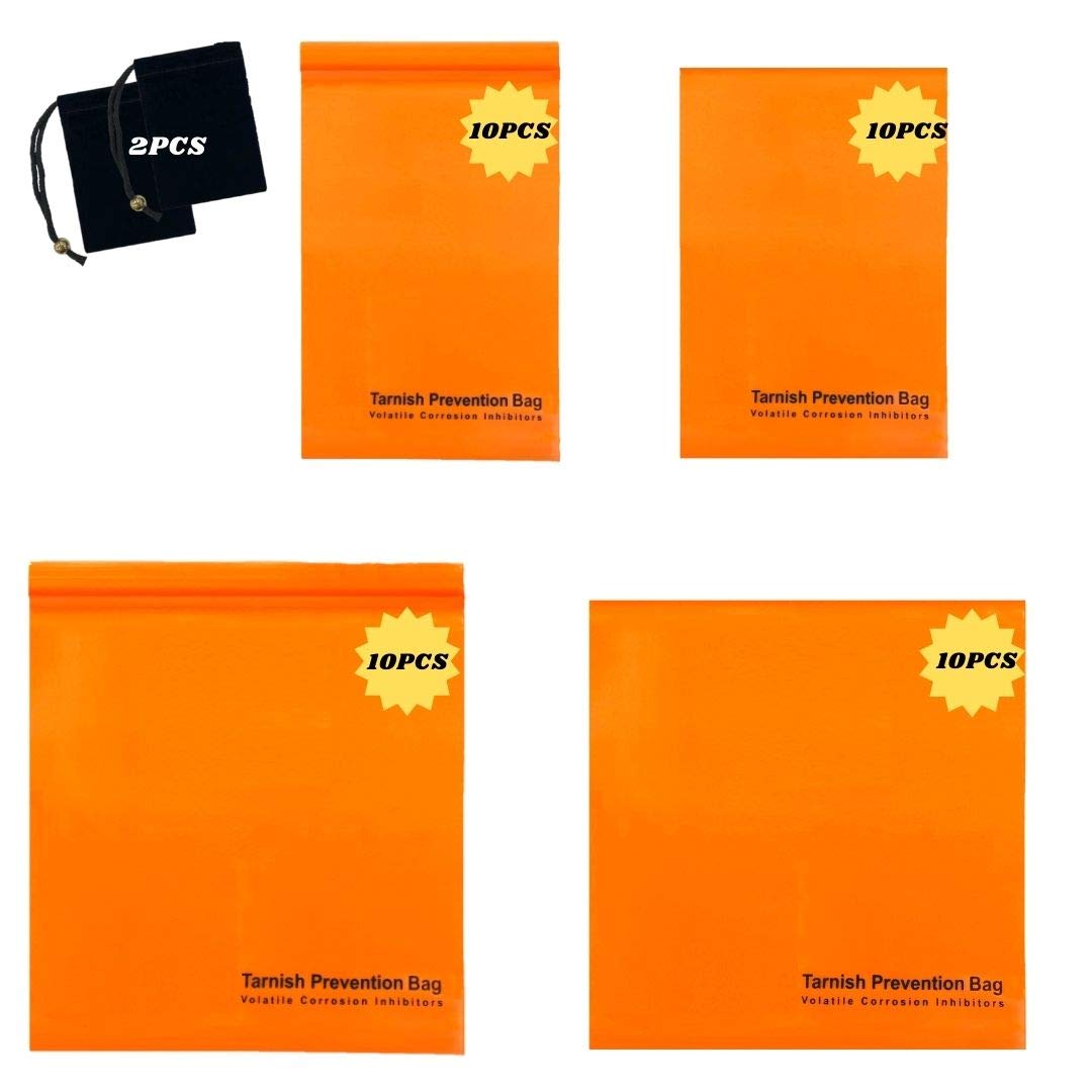 A-ONE Rust Protection VCI Bag for Metal Bronze Molds, Zip Top Bags & Open End Bags 4” x 6” & 6” x 6” 40pcs and 2 Velvet Bags (Without Tarnish Prevention Function)