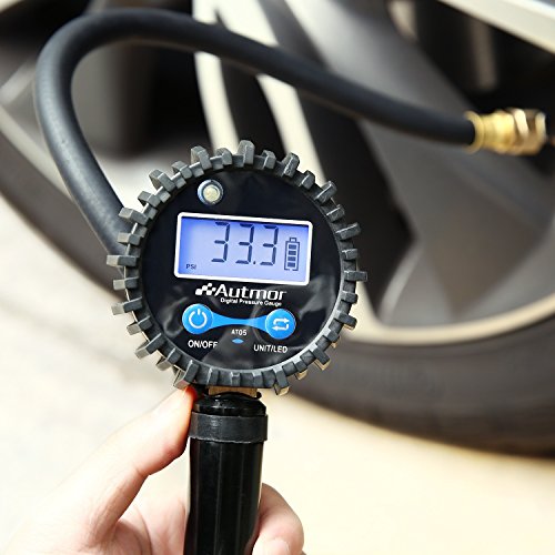 Onewell Digital Tire Inflator Gauge with 0.1 Display Resolution +200PSI Heavy Duty Air Chuck and Compressor Accessories With Rubber Hose and Quick Connect Plug for Truck, Automobile and Motorcycle - Thumbnail 5