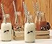 Circleware Dairy Antique Glass Milk Drink Bottles with Strong Reusable Plastic Straws and Wooden Tray, 10 Ounce, 13 Piece Set, 6 Glass Bottles, 6 Straws 1 Wooden Tray, Limited Edition Glassware