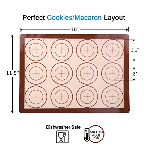 Silicone Baking Mat Set of 2 - Nonstick Silicon Liner Macaron Sheet (Big circle and small circle) for Bake Pans & Rolling with Measurements, Heat Resistant Cookie Sheets for Macaroon/Pastry/Cookie