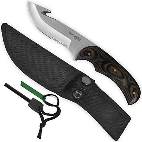 Yes4All Hunting Survival Fixed Blade Knife / Tactical Knife with Sheath & Fire Starter – Full Tang Camping Knife Set – Hunting Dagger Knife