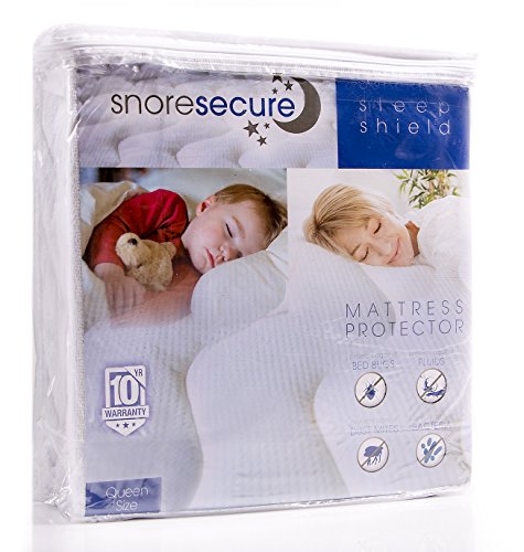 Cotton Terry Mattress Protector By Snore Secure | Fitted Style, Waterproof, Breathable, Hypoallergenic, Vinyl Free | Noiseless, No Crinkling (Queen Size)