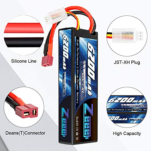 Zeee 7.4V 60C 6200mAh 2S RC Lipo Battery Hardcase with Deans Connector for RC Vehicles Car Truck Truggy Boat(2 Pack) – Bild 4