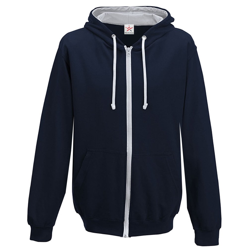 Stars and Stripes Contrast NAVY with GREY full zip Hoodie S-XXL