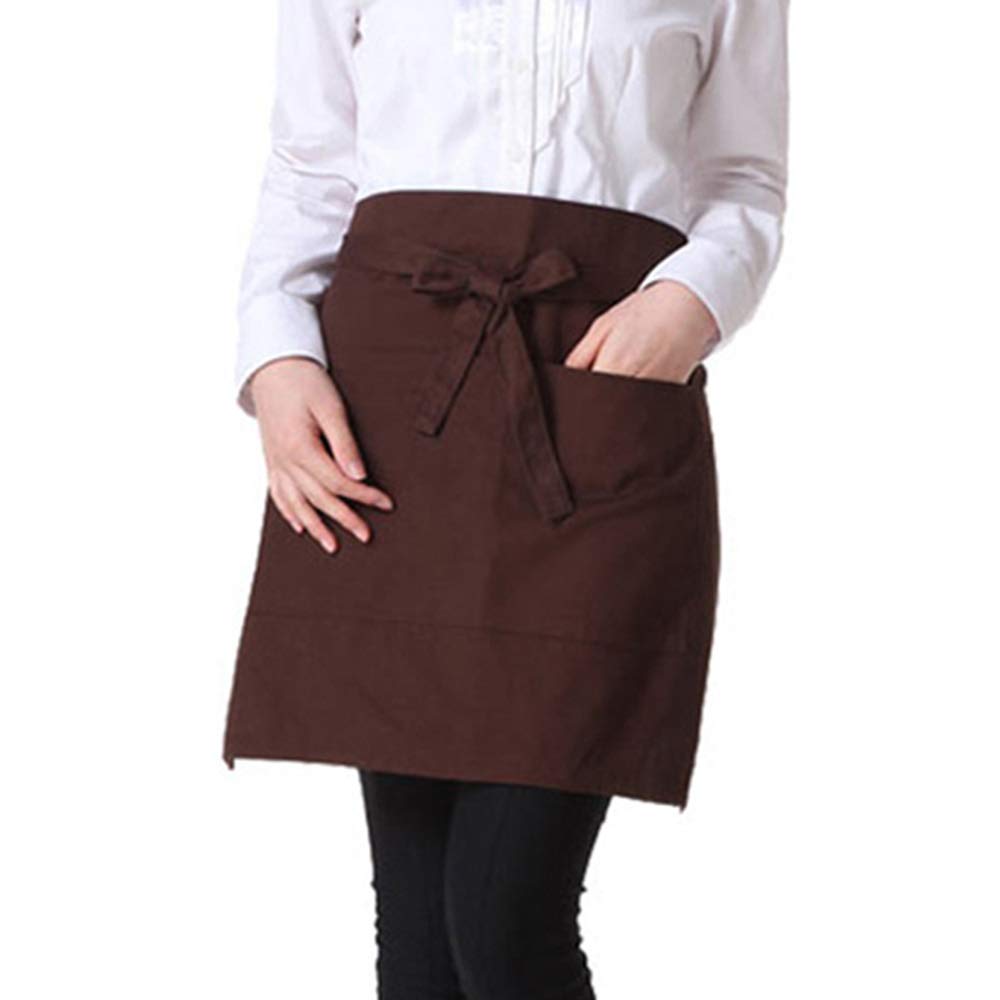 SENRISE Waist Apron with 2 Pockets, Waiter Server Short Half Aprons for Women Men, Waitress Aprons - Cotton Short Apron for Kitchen Restaurant (Brown, 1Pcs)