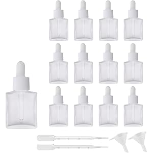 AGENIZ 12 Pack 0.5 oz/15ml Square Glass Dropper Bottle Refillable Glass Essential Oil Bottles for Travel,Essential Oil,Treatm