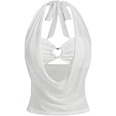 OYOANGLE Women's Sexy Club Party Going Out Top Sleeveless Mesh Sheer Halter Y2K Crop Blouse