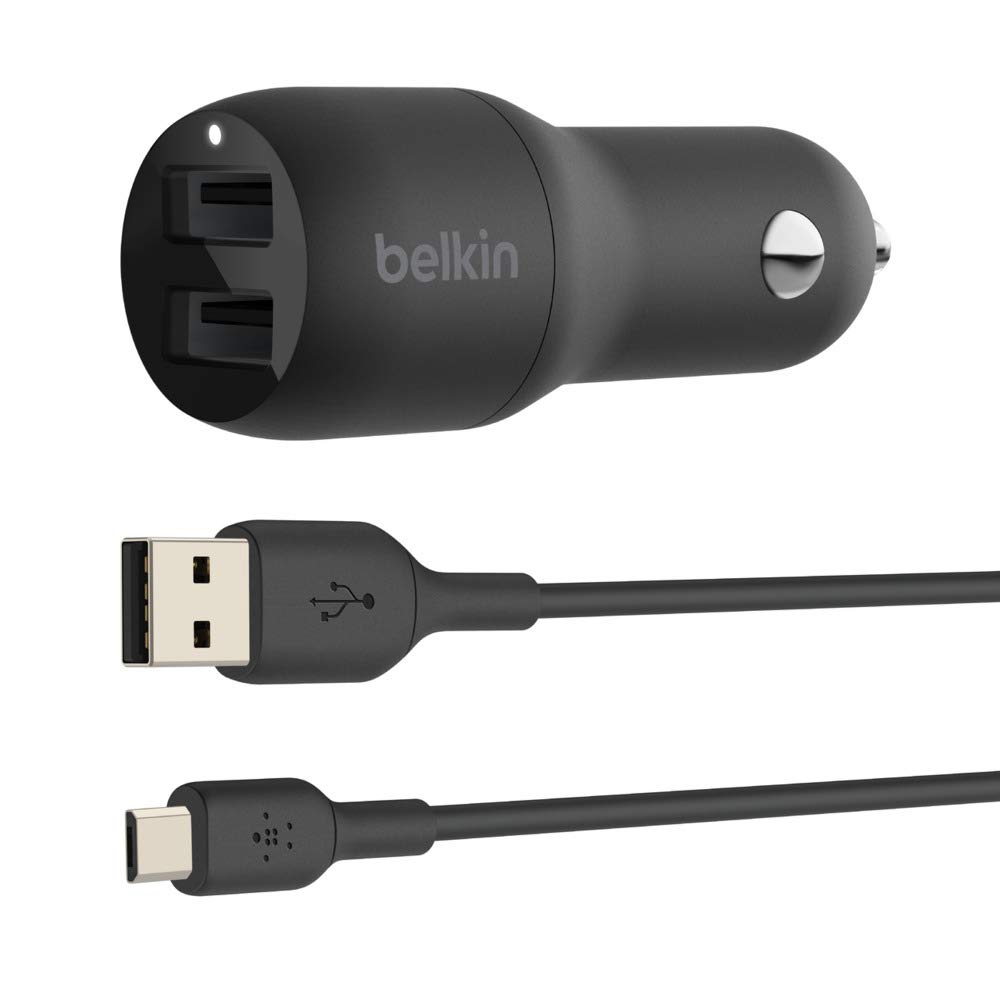 Belkin CCE002BT1MBK Dual USB Port 24W 1 M Micro-USB Cable Car Charger - Black