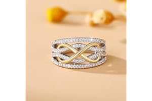 Metmejiao Gold Moissanite Engagement Rings for Women 8 Shaped 925 Sterling Silver CZ Engagement Ring, Cubic Zirconia Halo Promise Wedding Ring for Women Gold 8