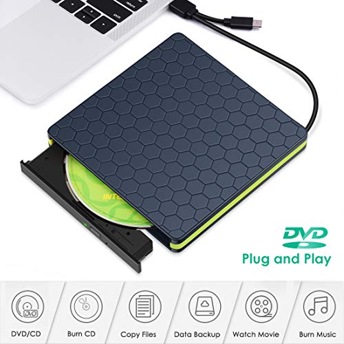 External DVD Drive, Kingbox Dual USB-C USB 3.0 Portable CD/DVD Writer Burner Optical Drive for Laptop Notebook Desktop PC Computer Windows Linux OS Apple Mac MacBook Pro Air iMac - Thumbnail 2