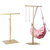 Purse Display Stand Jewelry Towers 2 Packs Stainless Steel Bag Stand Tabletop Adjustable Height Double Hook Hanging Jewelry Stands for Necklaces Organizer Home Store Boutique (Anti-fingerprint)