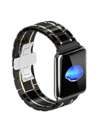 Para Apple Watch correa de la cerámica, originalidad Club Premium pulsera de cerámica correas de iWatch correa reloj inteligente Reemplazo de correa de la muñeca para Apple Watch Series 3 2 1, 42mm, Negro y dorado