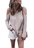 L&ZZ Womens Cold Open Shoulder Loose Pullover Tops Long Sleeve Sweater