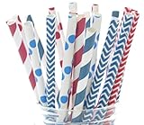 4th of July Straws - Independence Day Flag USA Red, White & Blue Paper Party Straws (25 Pack) - America Patriotic BBQ Supplies