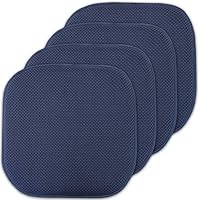 Sweet Home Collection Memory Foam Chair Cushion Honeycomb Pattern Solid Color Slip Non Skid Rubber Back Ultimate Comfort and Softness Rounded Square 16" x 16" Seat Cover, 4 Pack, Navy 4 Piece