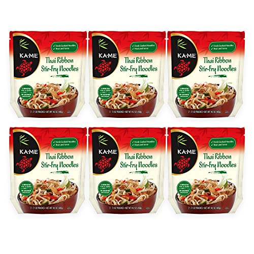 KAME Thai Ribbon Noodles 14.2 oz (6 Packs) Authentic Asian Ingredients
