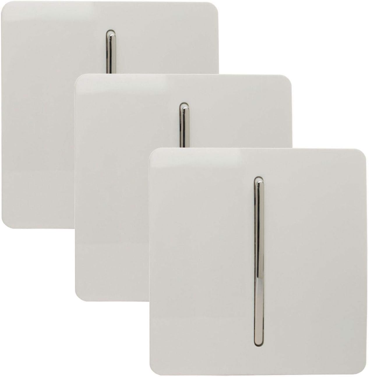 Trendi 1 Gang 2 Way 10 Amp Rocker Chrome Light Switch in Glossy White (3 Pack)