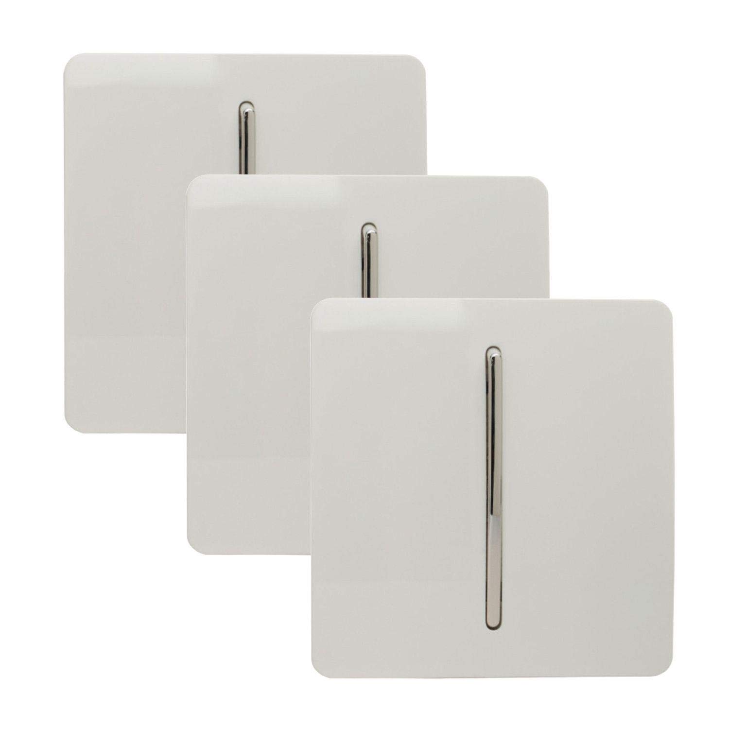 Trendi 1 Gang 2 Way 10 Amp Rocker Chrome Light Switch in Glossy White (3 Pack)