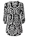 Zattcas Womens Floral Printed Tunic Shirts 3/4 Roll Sleeve Notch Neck Tunic Top (Large, Black White)
