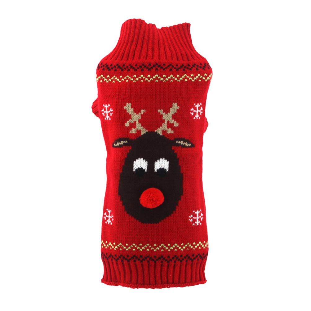 Dog Christmas Sweater - Xmas Holiday Pet Knitted Sweatshirt Winter Warm Soft Pajamas Ugly Red Deer Pattern Knitwear Costume for Small Medium Dogs - Size XXS