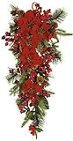 Nearly Natural 4656 Poinsettia Teardrop Wreath, Red/Green