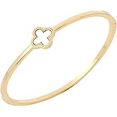 BAREEK Gold-Plated Black Clover Bracelet and Bangle Set, Chain Link and Cuff Style, Fashion Jewelry for Women (Bangle Bracelet, White)