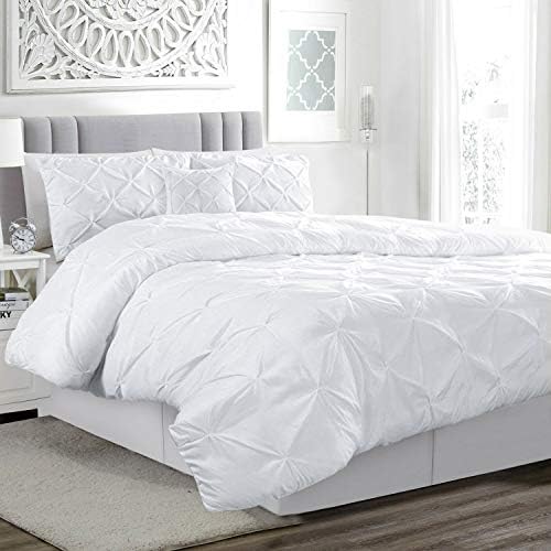 Pinch Pleat Pintuck Bed Duvet Cover Set with Pillow Cases Pintuck Cushion Cover Included (King)
