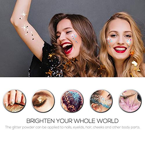 Holographic Glitter 6 Colors Cosmetic Chunky Body Glitter Festivals Rave Accessories Great for Use on Face, Body, Hair and Nails by Yomiie (6 pack)