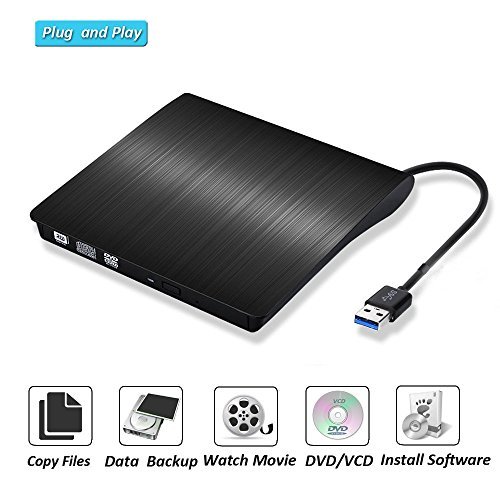 External DVD Drive, Hyfanda USB 3.0 Ultra Slim Portable High Speed Optical CD RW/DVD RW/CD ROM/ DVD ROM Drive/Writer/Rewriter/Burner for Mac, Macbook Pro Air iMAC, Laptop, Desktop (Black)