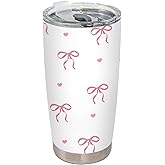 BEHIFL Coquette Pink Bow Tumbler, Preppy Girly Gifts for Women Teen girls Stainless Steel Tumbler with Lid and Straw 20oz, Cute Preppy Pink Bows Travel Coffee Cup