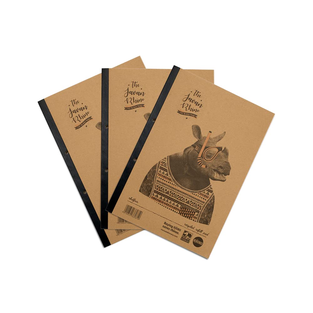 RHINO 100% Recycled A4 Refill Pad, Writing Pad, 320 Page / 8mm Lined with Margin, 3 Pack, White Hole Punched Top Binding Writing Paper, Office & School Stationery Supplies