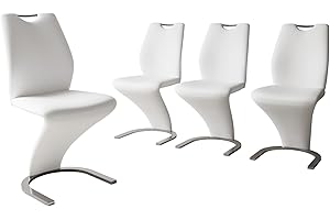 HIPIHOM Mermaid Dining Chairs Set of 4, Modern Kitchen Dining Room Armless Upholstered Side Chairs in PU Leather Cushion Seat and Sturdy Metal Legs (4 White)