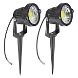 LemonBest High Power Outdoor Decorative Lamp Lighting 5W COB LED Landscape Garden Wall Yard Path Light Warm Cool White DC 12V w/Spiked Stand, Pack of 2 (Cool White)