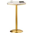 Gold High Top Marble Pub Table - 22" W, Modern Style Cocktail Table for Parties, Living Room, Kitchen, Dining Room (High: 105cm/41Inch)