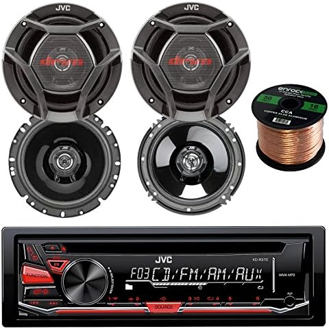 JVC KD-R370 CD/MP3 AM/FM Radio Player Car Receiver Bundle Combo With 2x DR1720 300-Watt 6.75" Inch Vehicle Coaxial Speakers + 2x DR620 6.5" Inch 2-Way Audio Speakers + Enrock 50 Feet 16-Gauge Wire