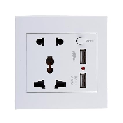 Generic White 2.1A 2 USB Wall Socket Charger Power Panel Receptacle 5 Outlet Switch