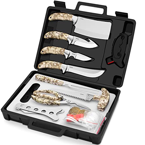 Photo 1 of GVDV Hunting Knife Set - 15 Pieces Field Dressing Kit, Portable Deer Hunting Gear Butcher Game Processing Kit and Accessories, Hunting Knife Kit for Men Hunter
