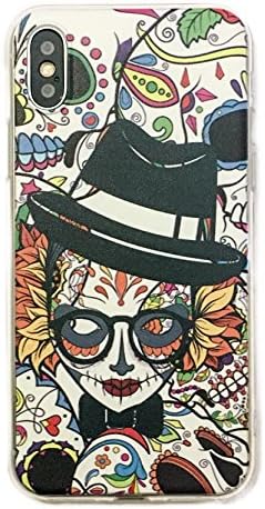 Phone Kandy® Ultra Thin Tattoo Sugar Skull Day of The Dead Clear Transparent TPU Silicone Mexican Zombie Cartoon Case & Screen Guard PRIME (SSKL01) (iPhone X 10, Fedora)