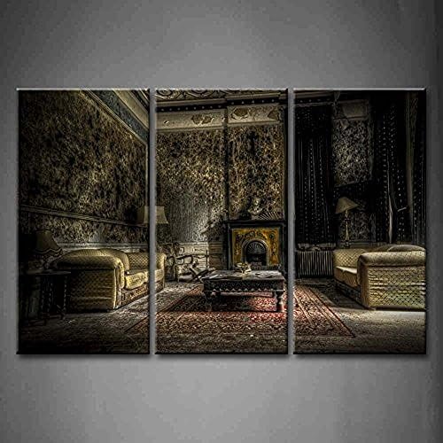 TMD Shop 3 Panel Wall Art Abandoned Living Room Sofa Curtain Carpet Painting Pictures Print On Canvas Architecture The Picture For Home Modern Decoration piece