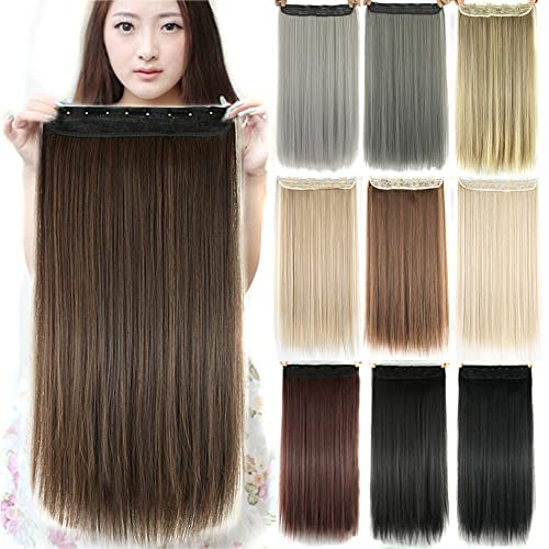 IMISSU Long Natural Thick Hair Straight Clip in on Synthetic Hair Extensions Hairpieces for Women (28 Inch,Mixed Brown)
