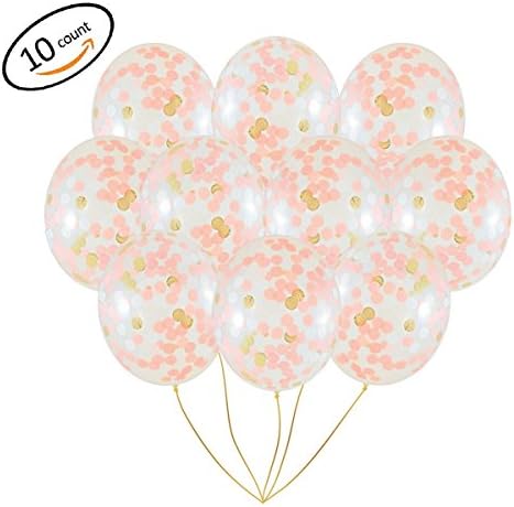 Rose Gold Confetti Balloons - 18 inches - Pack of 10 - Rose Gold Party Decorations - Latex Confetti Balloons for Baby Shower, Birthday, Wedding, Parties