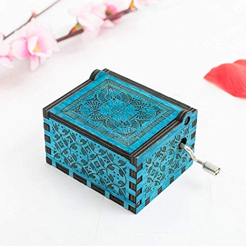 Kafete Vintage Hand Crank Blue Music Box Unique Engraved Wooden Music Box for Kids Friends Children Gifts(for Blue HP)