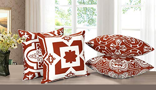 Light & Pro Square Printed Cotton Cushion Cover,Throw Pillow Case, Outdoor Cushion Covers,Slipover Pillowslip for Home, Sofa, Couch,Bed, Chair Back Seat, Set of 4-18x18 inch - Rust - Only Cover - Thumbnail 5
