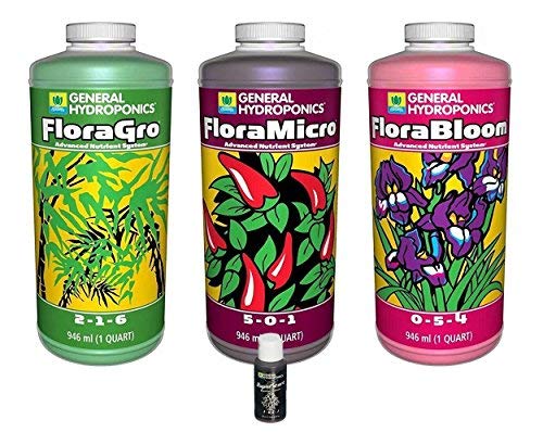General Hydroponics GLCMBX0003 FloraGro, FloraBloom, FloraMicro Set + 1oz Rapidstart, 1 Quart Combo Pack Fertilizer