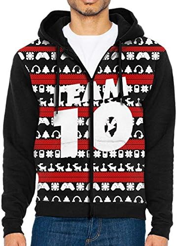 Men's Team 10 Pink Jake Paul Long Sleeve Full Zip Up Hoodie Sweatshirt Casual Active Hooded Jackets - With 2 Pockets Black
