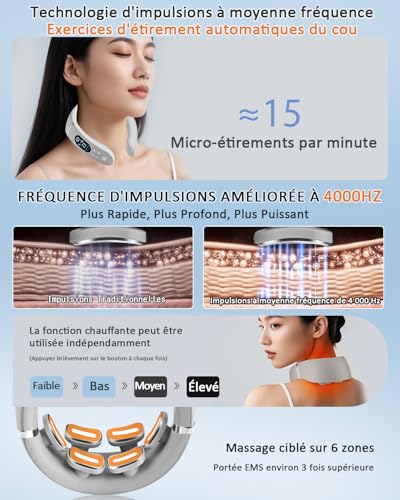 Neck Massager, 6 Heads Portable Electric Massager with 42°C Thermal Therapy, 12 Modes 22 Levels, Smart Voice Function, LCD Display, Suitable for Home and Office