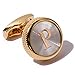 HJ Men's 2PCS Fashion Dazzle Tuxedo Shirts Platinum Plated Cufflinks Initial Letter 2 Color A-Z (Gold P), Small