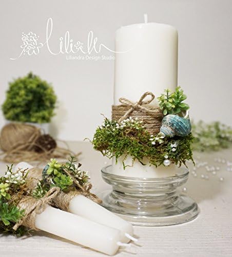 Unity candle set for Wedding Green blue Moss Nature Vintage theme with personalization of name or initials Perfect gift