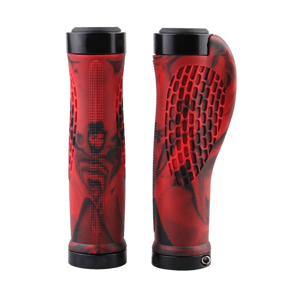VOANZO Bike Handlebar Grips, 2 Sides Locking, TPR Rubber Anti-Slip Bicycle Handle Grip, Bike Grips Fits BMX/Mountain/Downhill/Urban Bicycles - Red