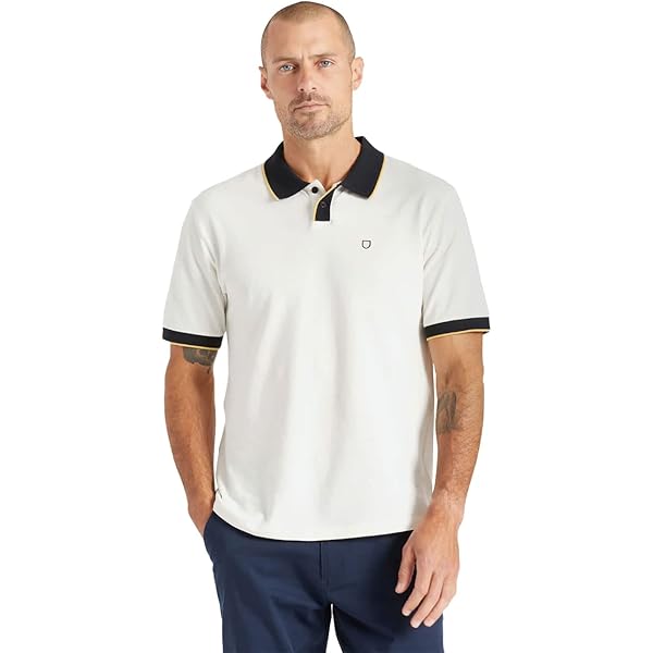 Brixton Men's Proper S/S Polo Knit Off White/Black S at Amazon